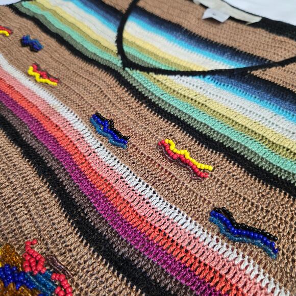 Liz Palacios Womens Vtg Knit Boho Top M Striped Beaded Artsy Southwestern Boho - Picture 9 of 11